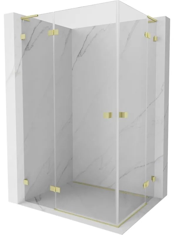 Mexen Lunar, L Duo výklopný sprchový kút 100 x 90 cm, 8mm číre sklo, zlatý matný profil, 834L-100L-090P-55-00