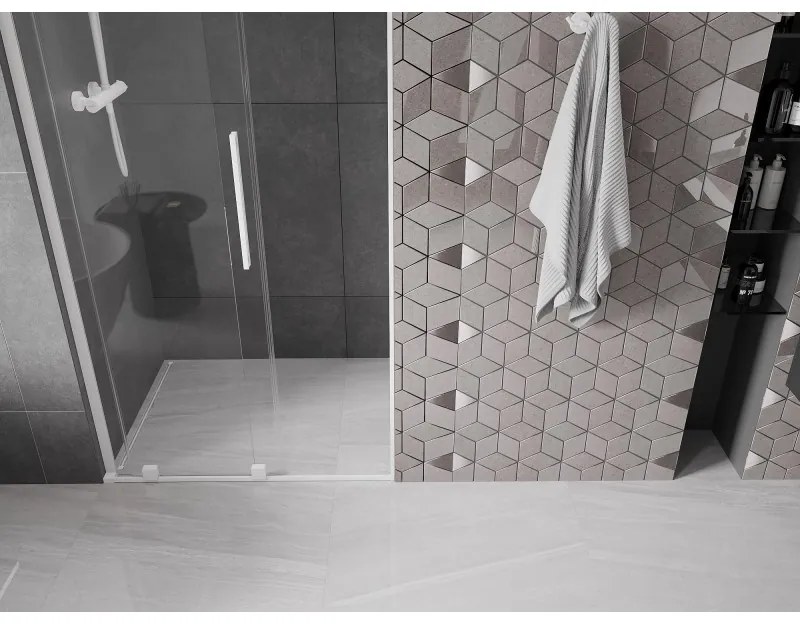 Mexen Velar L, posuvné sprchové dvere do otvoru 120 cm, 8mm číre sklo, biela matná, 871-120-003-01-20