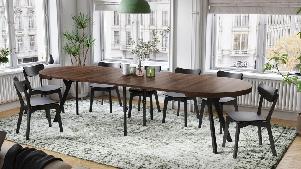 EXPANSO Dub Hnedý / čierne nohy - VEĽKÝ OKRÚHLY STÔL Ø110 ROZKLADACÍ AŽ DO 310 cm S NOHAMI Y LOFTOVÝ / INDUSTRIÁLNY