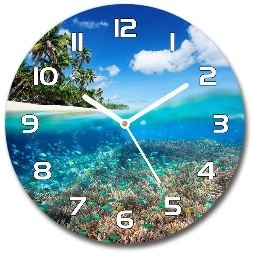 Sklenené nástenné hodiny okrúhle Koralový útes pl_zso_30_f_78236057