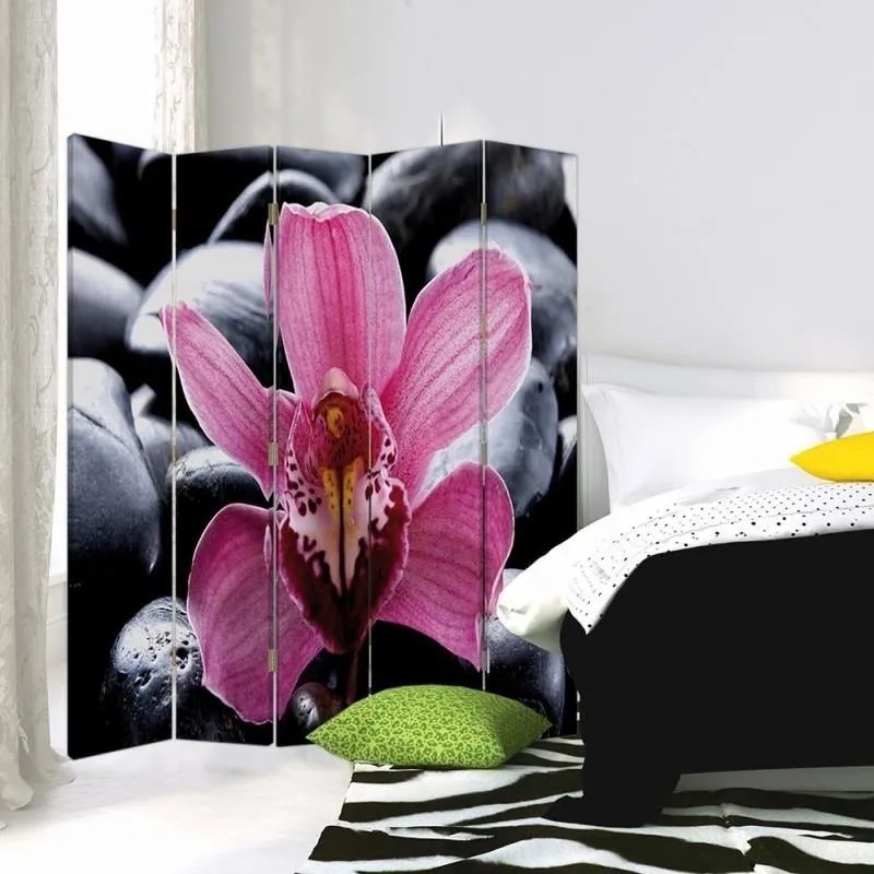 Ozdobný paraván Zen Flower Pink - 180x170 cm, päťdielny, obojstranný paraván 360°