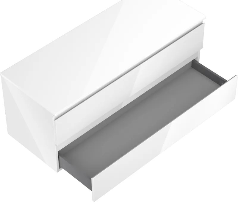 Mexen Orio, kúpeľňová skrinka 120 cm s hornou časťou, 2 zásuvky, biela lesklá, 91A10-12047-2-BFFC00