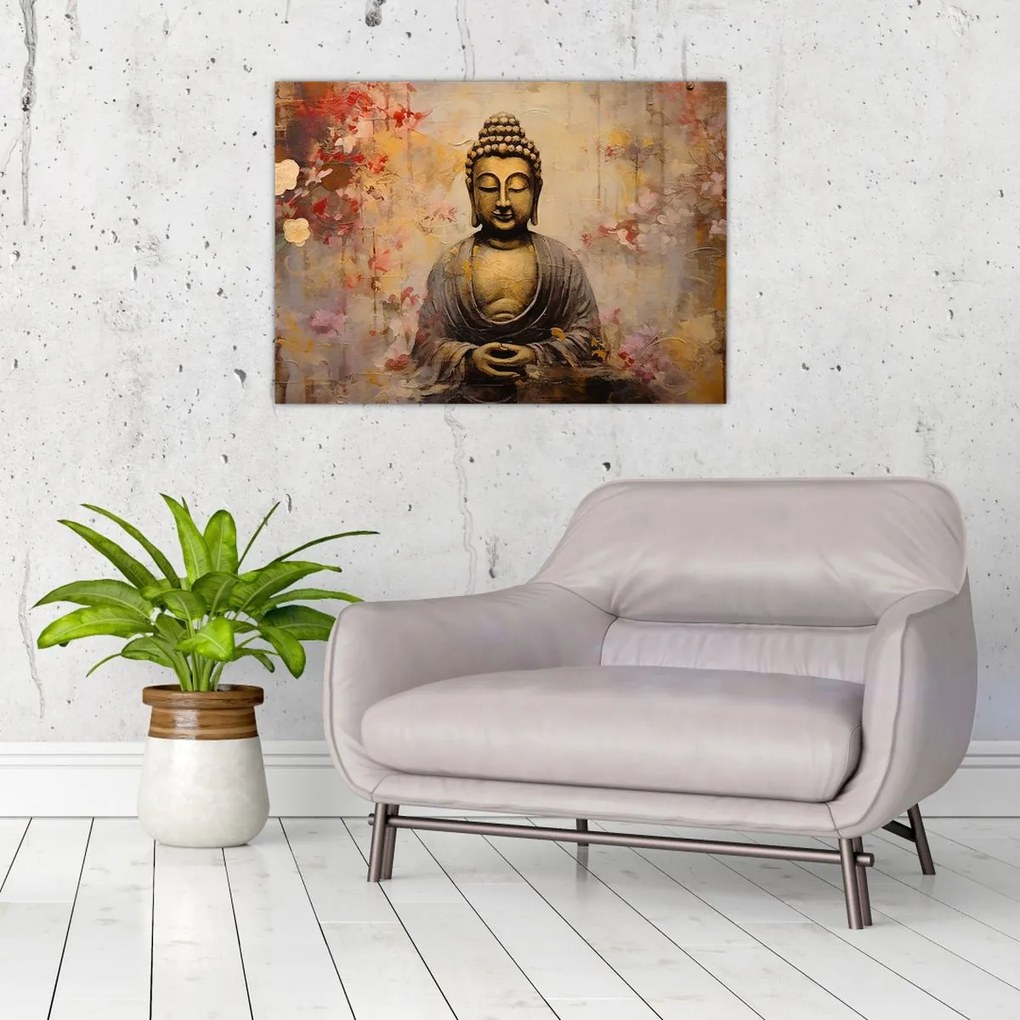 Sklenený obraz - Budha, maľba (70x50 cm)