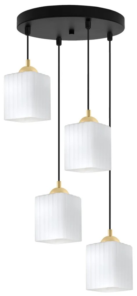 Závesné svietidlo Riffle Square, 4x biele sklenené tienidlo, b/g, o