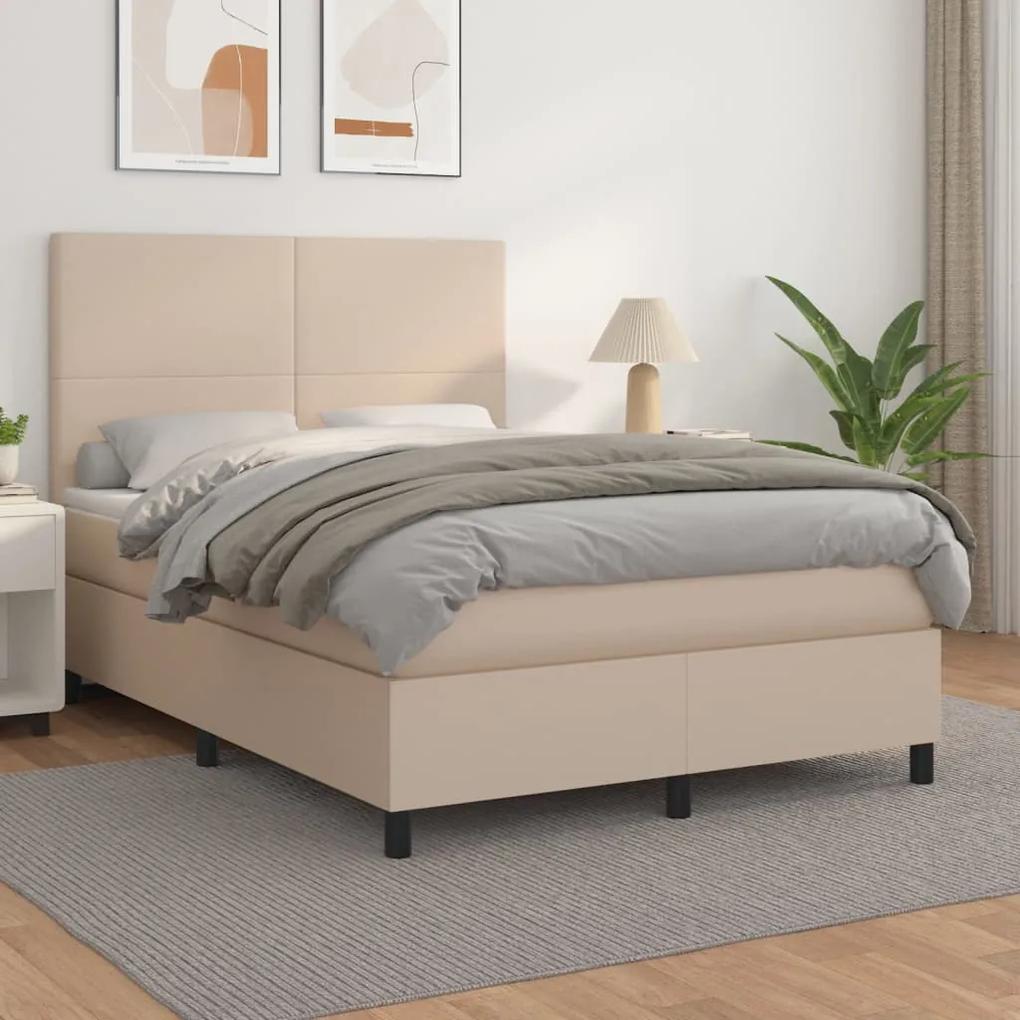Boxspring posteľ s matracom kapučínová 140x190 cm umelá koža 3142724