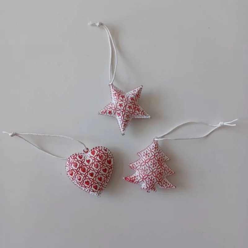 DECOLED Sada kovových vianočných závesných ozdôb s patinou, ozdoby, stromček, srdce, hviezda