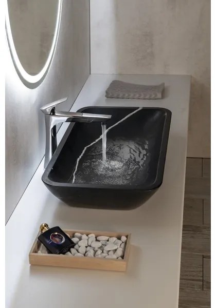 Sapho - Umývadlo na dosku BLOK 60x35 cm kameň/matná čierna