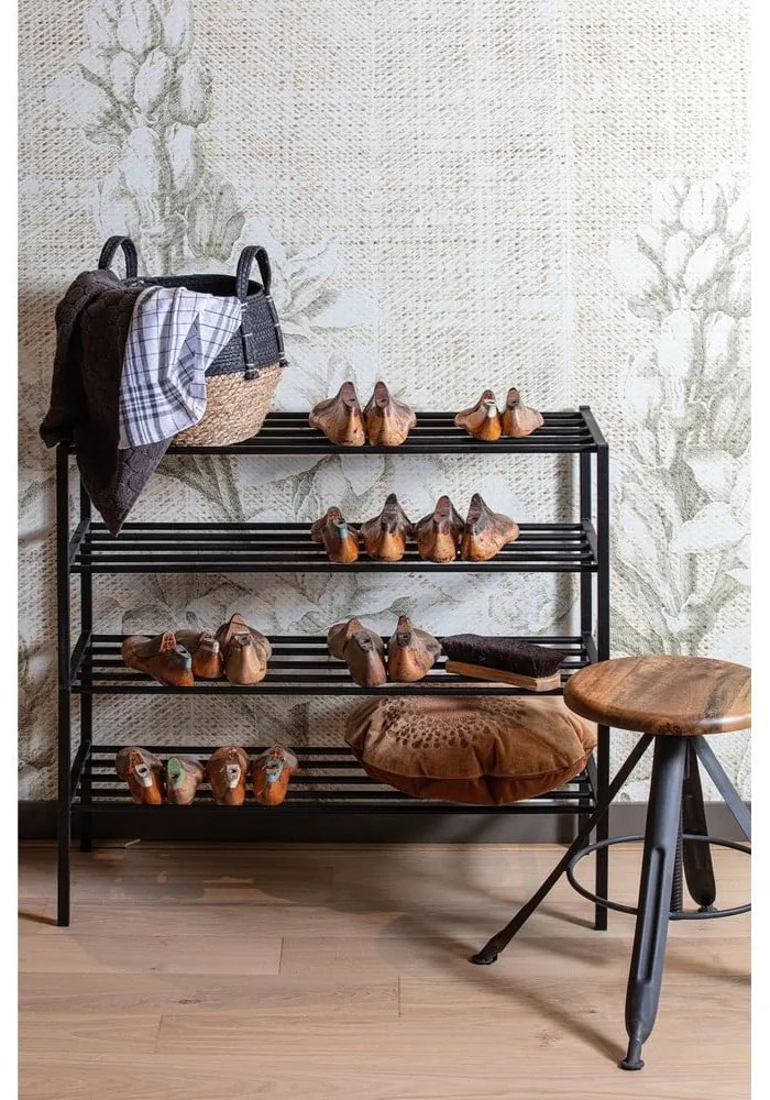 Čierna kovová polica na topánky WOOOD Ferro