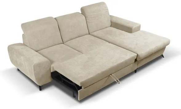 Rozkladacia rohová čalúnená sedacia súprava s úložným priestorom do tvaru L ALTA pravá béžová