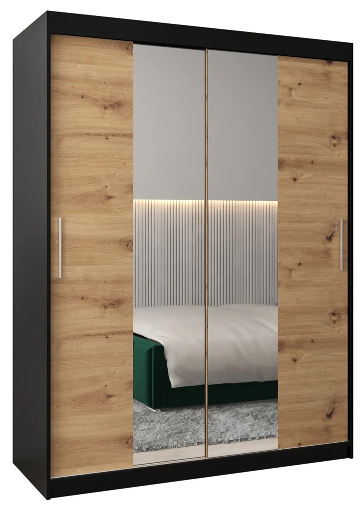 Šatníková skriňa 150 cm Toki 1 (Čierna matná + Dub artisan). Akcia -63%. Vlastná spoľahlivá doprava až k Vám domov. 1064907