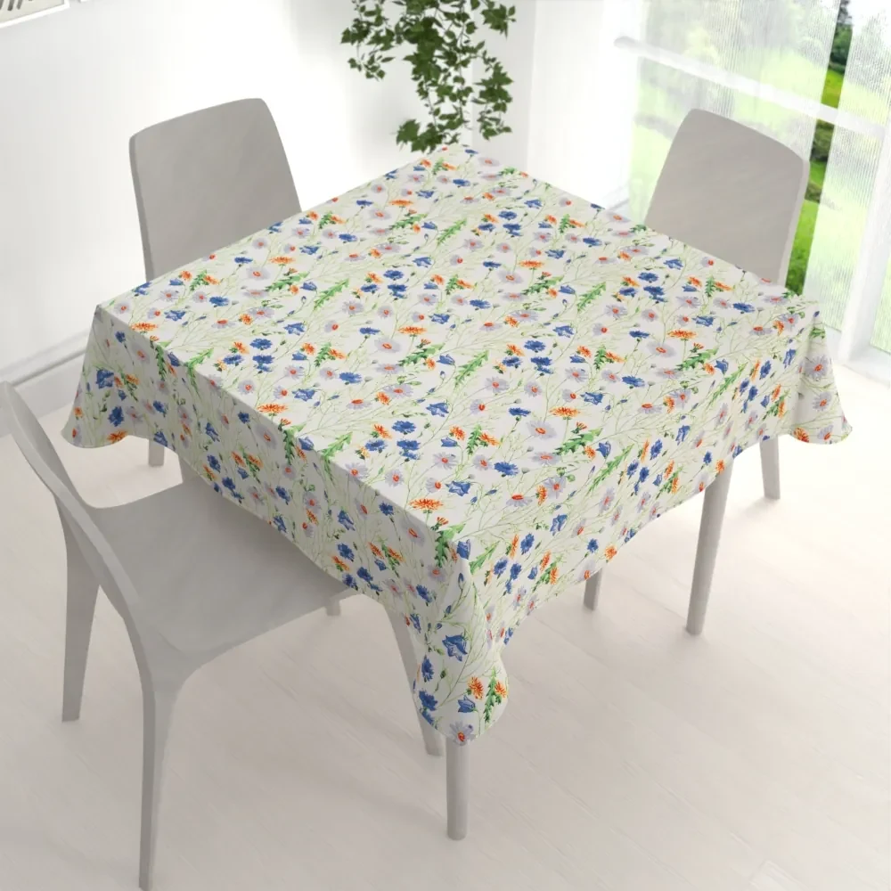 Biante Bavlnený štvorcový obrus Sandra SA-601 Margaréty a zvončeky na bielom 70x70 cm