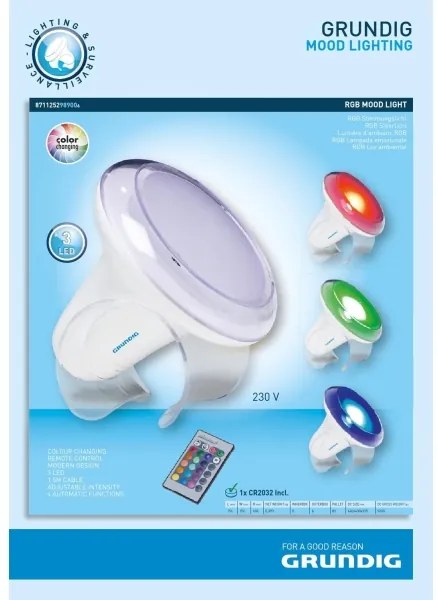 Grundig - LED RGB Stmievateľná stolná lampa LED/1W/230V + diaľkové ovládanie