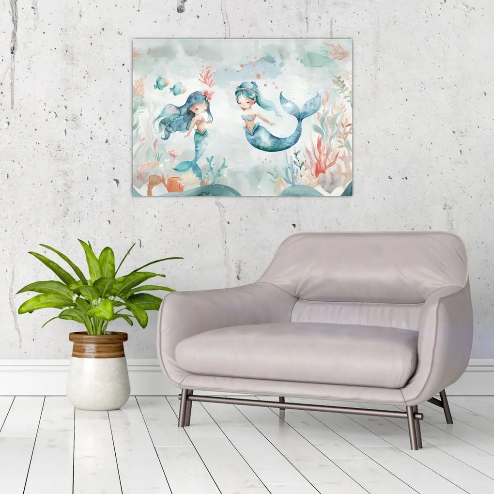 Sklenený obraz - Morské panny (70x50 cm)