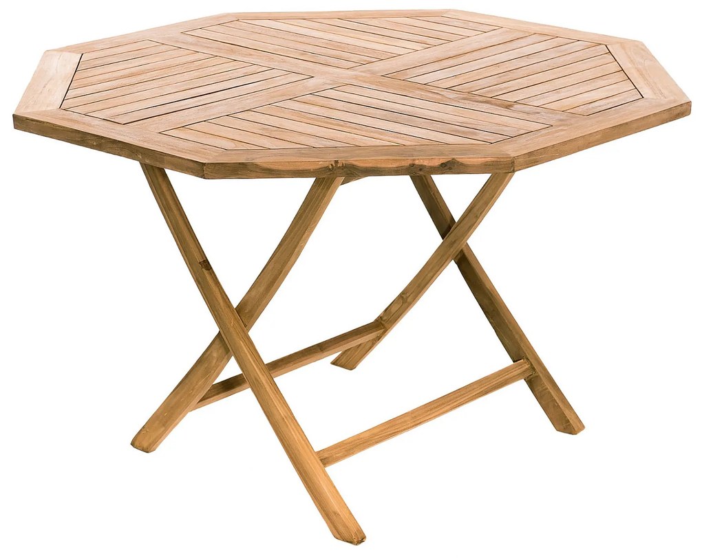 DEOKORK Záhradný skládací stôl osemuholník HAGEN ⌀ 120 cm (teak)