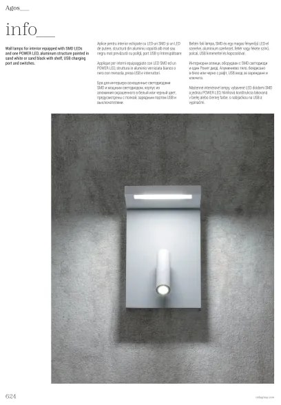 Redo 01-1500 - LED Nástenné bodové svietidlo AGOS LED/6W/230V +LED/3,2W USB čierna