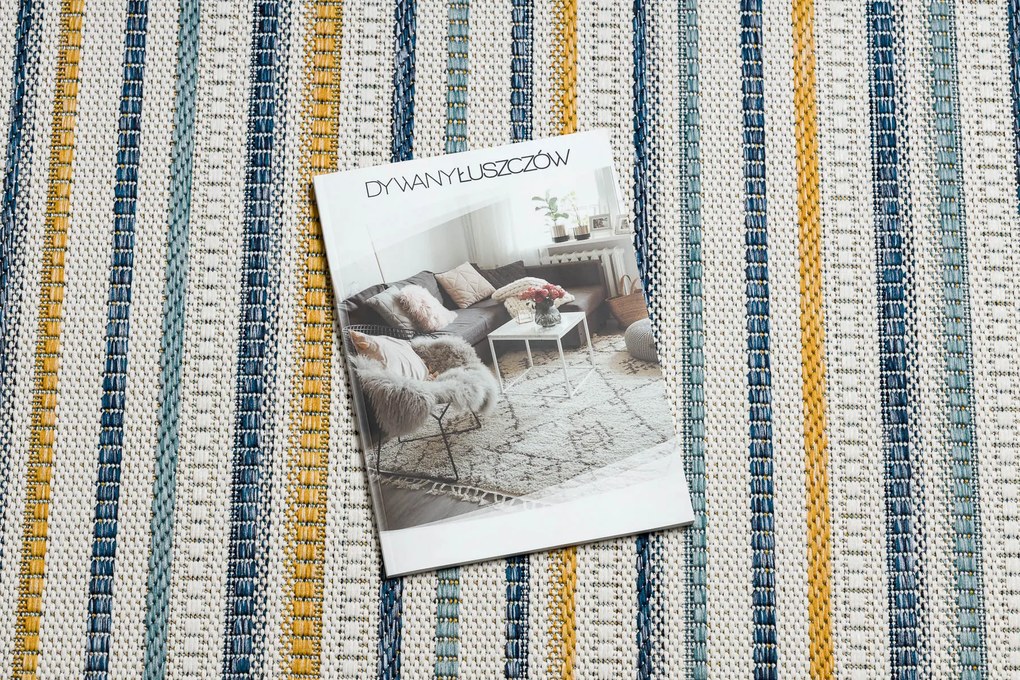 Koberec SISAL COOPER Pruhy, Etno 22237 ecru / tmavomodrý