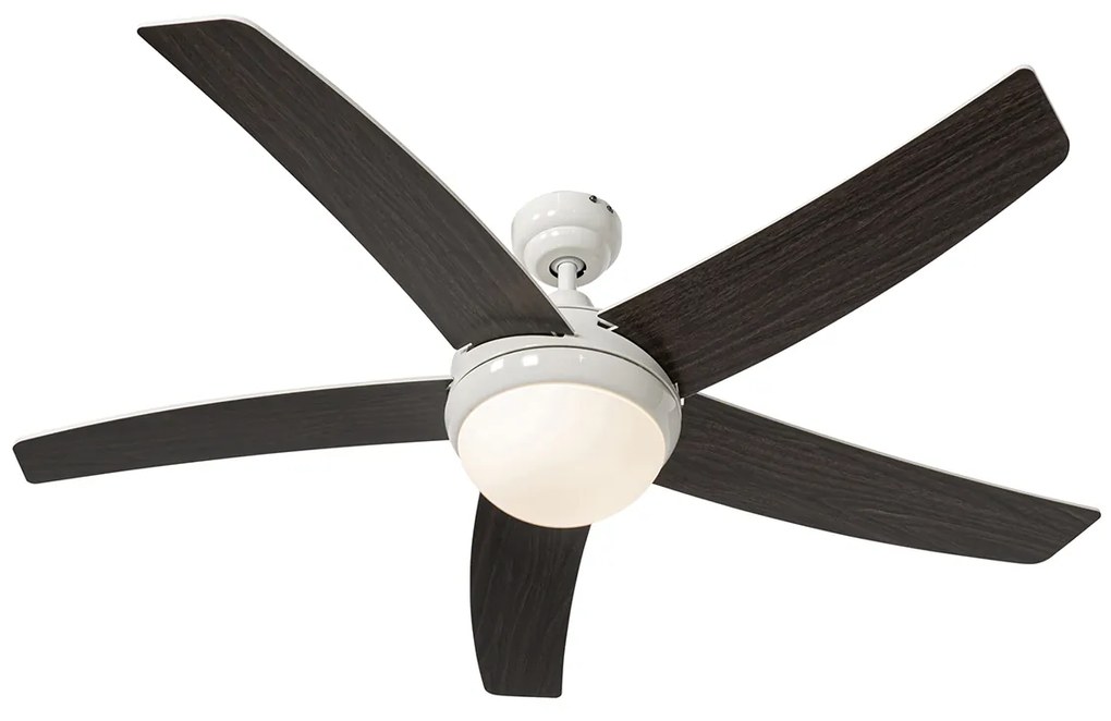 Inteligentný stropný ventilátor biely s drevenou potlačou 132 cm vrátane LED stmievateľného s diaľkovým ovládaním - Cool