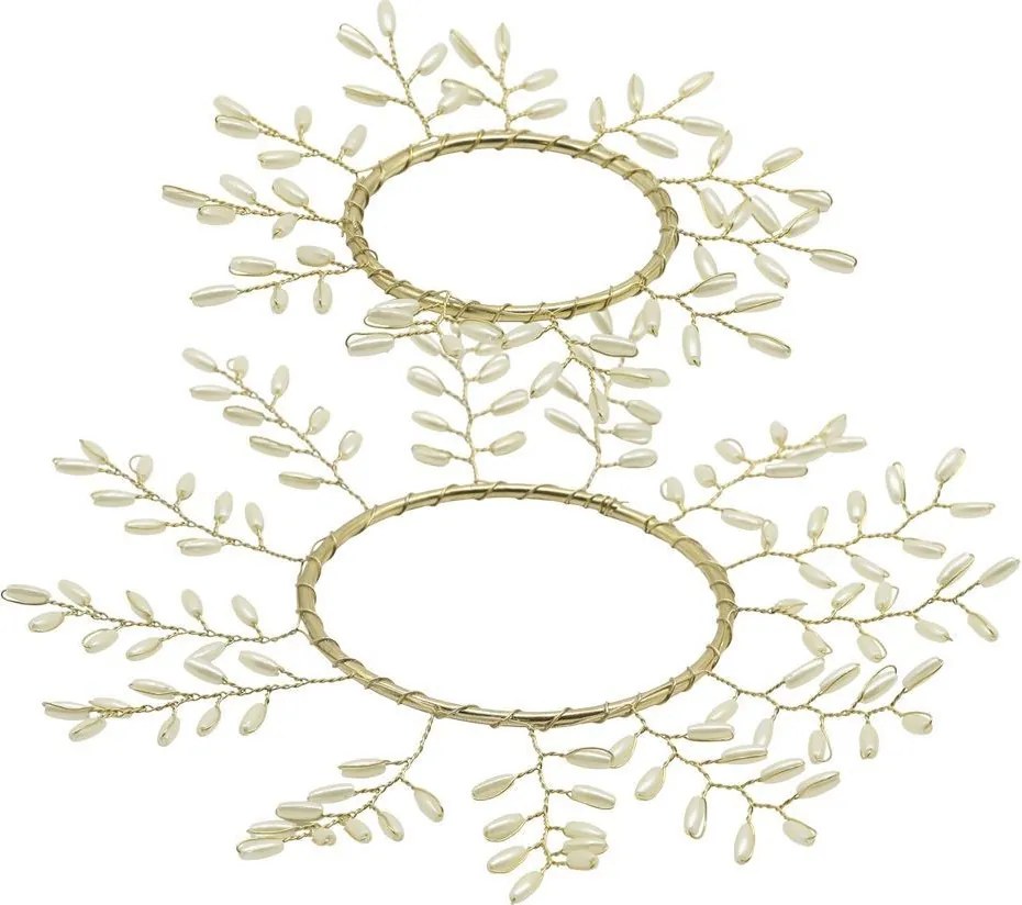 2ks luxusný dekoračný venček s perličkami na sviečku Glaze Forest - 18cm/11cm