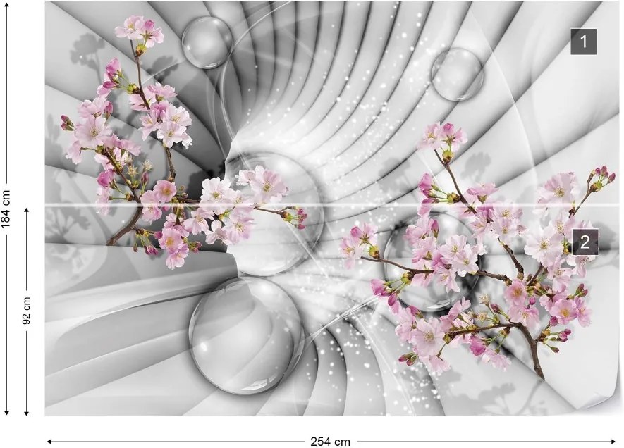 GLIX Fototapeta - Modern 3D Flowers And Bubbles Tunnel View Vliesová tapeta  - 254x184 cm