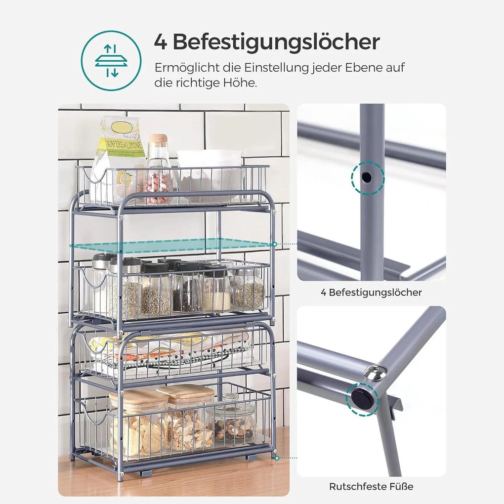 Kuchynský organizér, s 2 kovovými košíkmi, strieborná farba