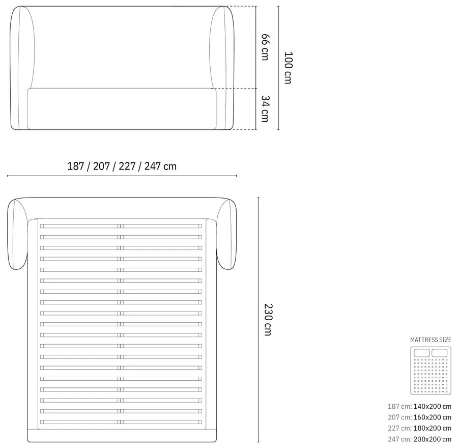 Krémová čalúnená dvojlôžková posteľ s úložným priestorom s roštom 180x200 cm Miley – Micadoni