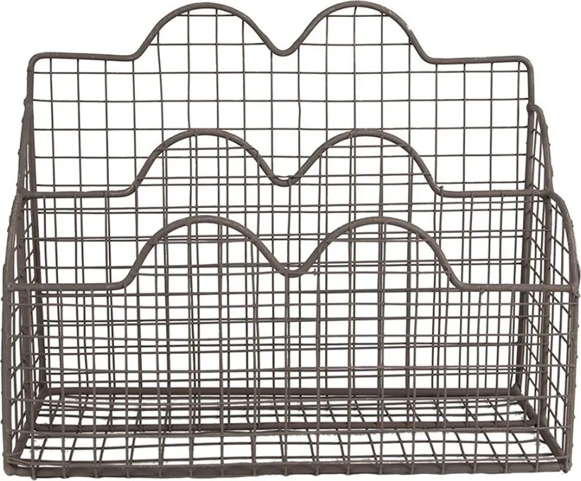 Hnedý antik kovový držiak na listy - 27*12*22 cm