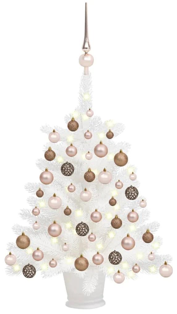 Umelý vianočný stromček s LED a súpravou gulí biely 65 cm 3077630