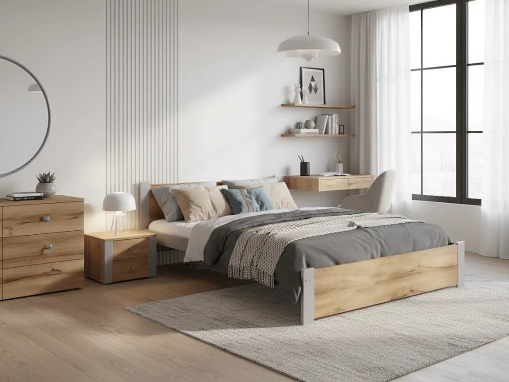 Posteľ IKAROS 180 x 200 cm, dub artisan/sivá Rošt: Bez roštu, Matrac: Matrac Somnia 18 cm