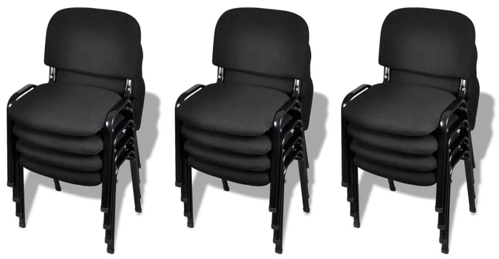 vidaXL Stohovateľné kancelárske stoličky, 12 ks, látkové, čierne