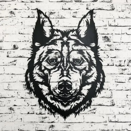 Drevený vyrezávaný obraz na stenu - Pes Husky