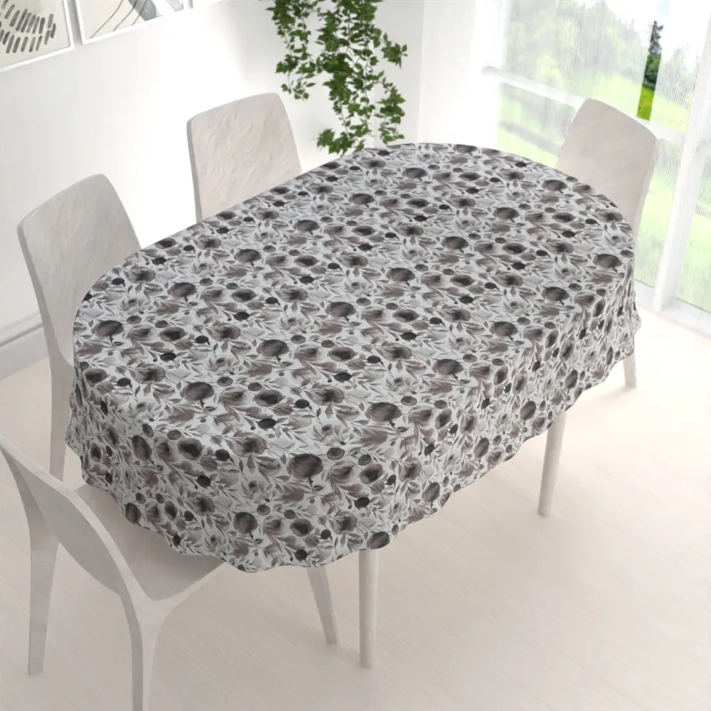 Biante Dekoračný oválny obrus Rongo RGP-504 Hnedé popínavé lístky na bielom 100x140 cm