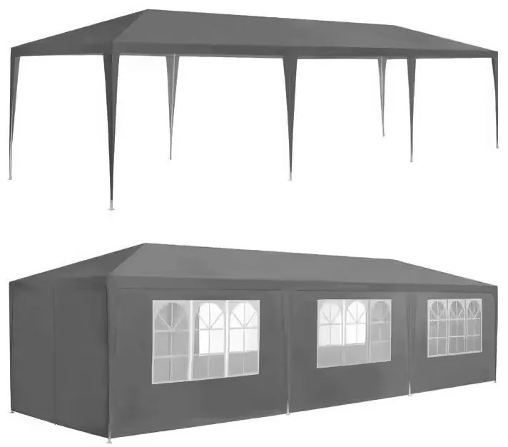 Záhradný pavilón 9x3x2,7 m - sivý - 8 stien