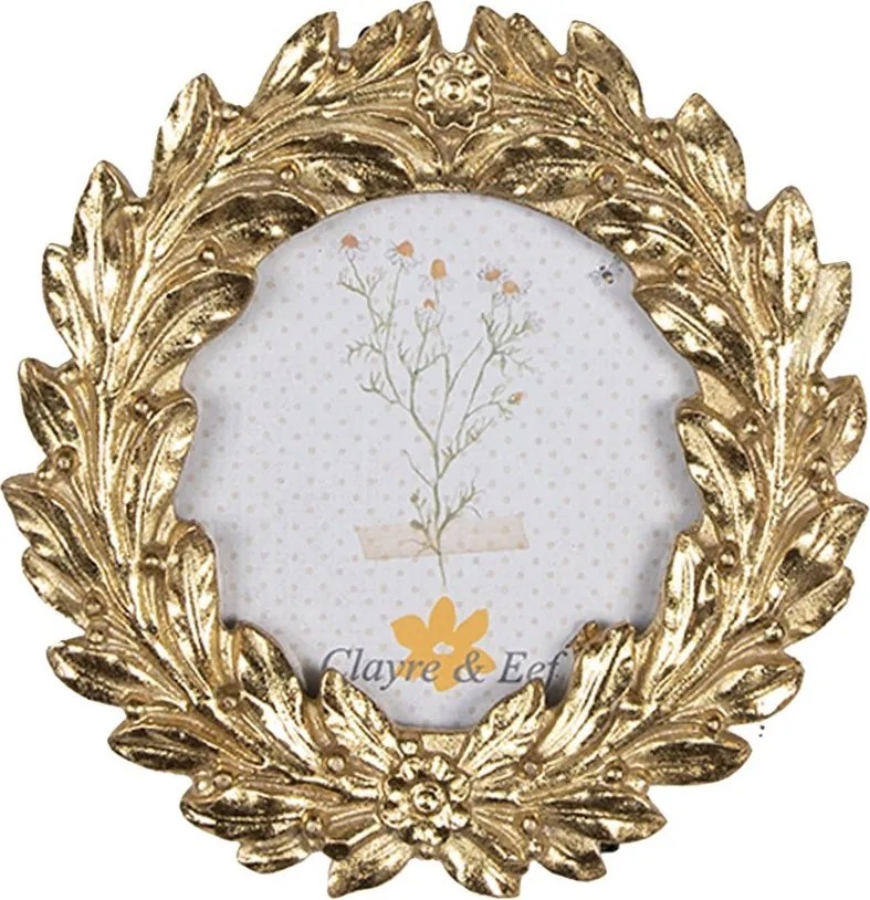 Zlatý antik okrúhly fotorámik v barokovom štýle - Ø 8 cm