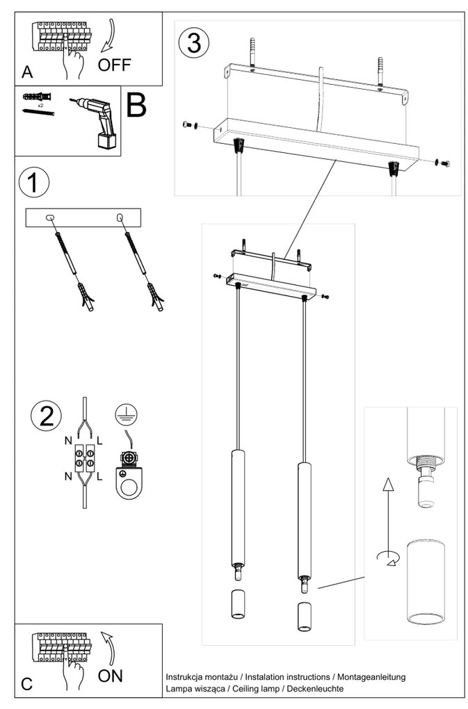Závesné svietidlo Wezyr, 2x sklenené/čierne kovové tienidlo