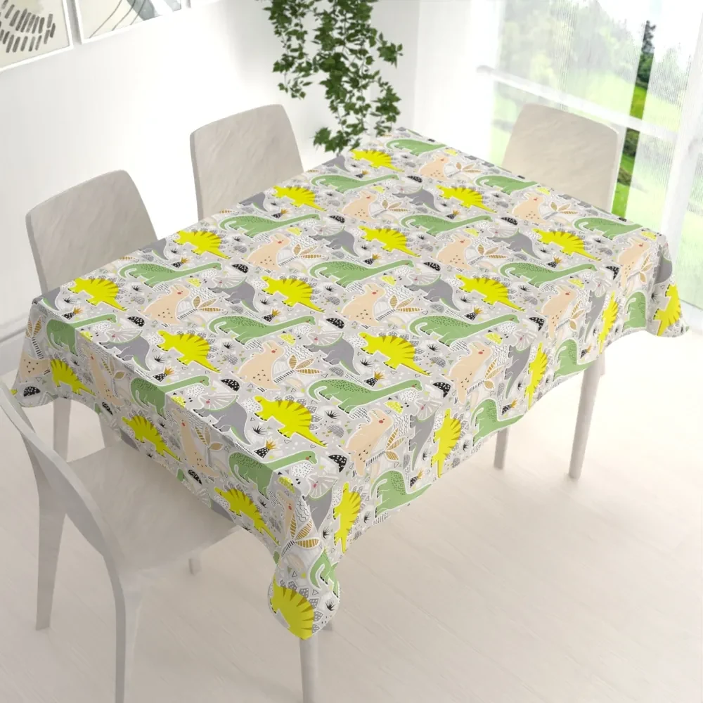 Biante Detský bavlnený obdĺžnikový obrus Sandra SA-564 Dinosaury a brontosaury na sivom 120x200 cm
