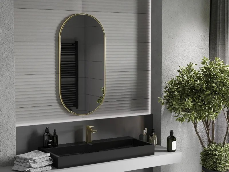 Mexen Loft Oválne kúpeľňové zrkadlo 100 x 50 cm, rám v brúsenom zlate - 9851-100-050-000-50