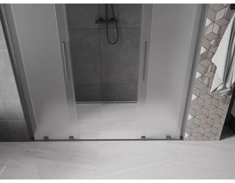 Mexen Velar L Duo, posuvné sprchové dvere do otvoru 200 cm, 8mm sklo námraza, grafit brúsený, 871-200-003-32-66