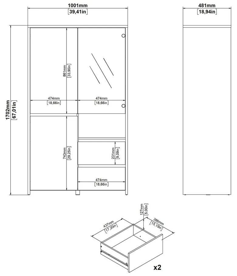 Biela/v prírodnej farbe vitrína v dekore duba 100x170x48 cm Next – Tvilum