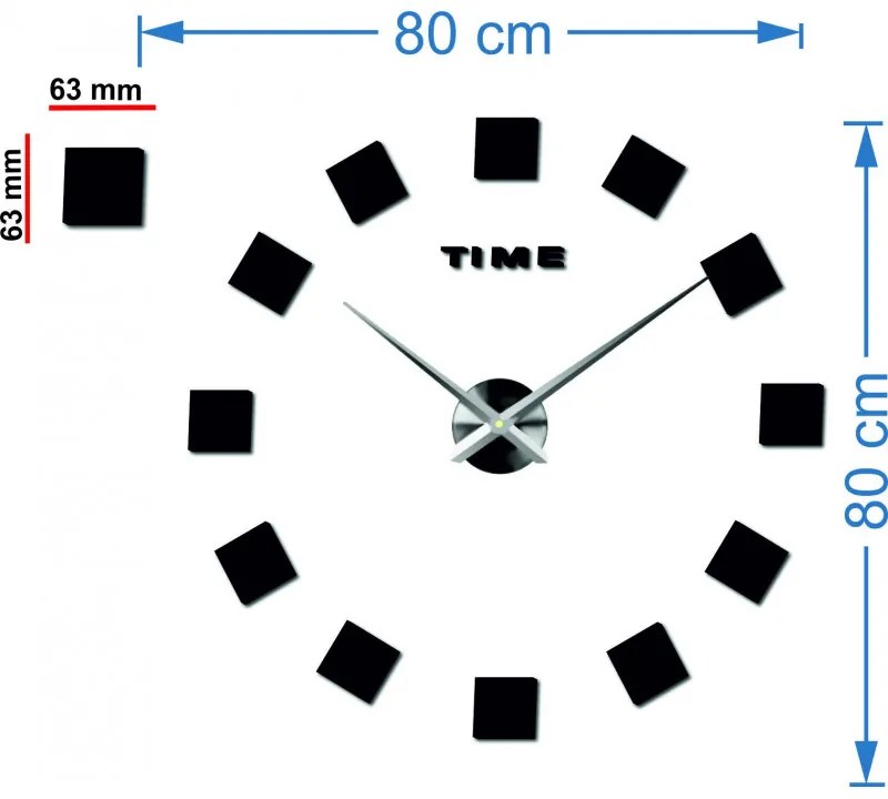 Nástenné hodiny nalepovacie ŠTRVORCE l 3D HODINY 12S036