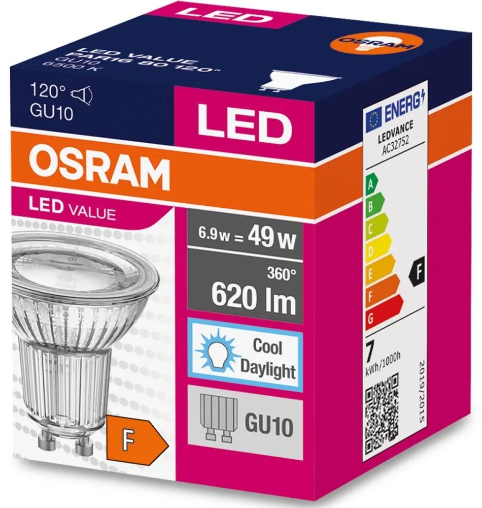 LED žiarovka GU10 6,9W = 49W 620lm 6500K Cold 120° OSRAM Value