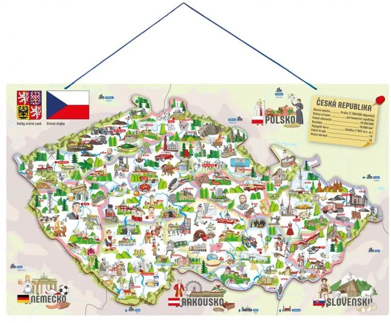 Magnetická mapa ČR s obrázkami a spoločenská hra, 3 v 1