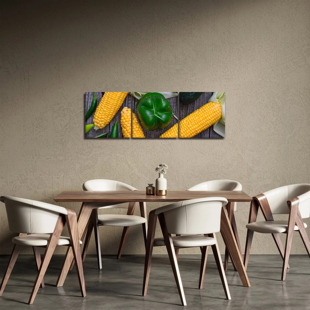 Obraz zeleniny (s hodinami) (90x30 cm)
