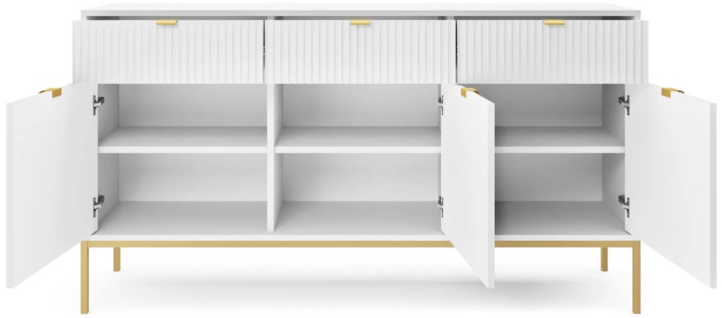 KOMODA VIGGO BIELA + ZLATÝ PODSTAVEC 154 cm