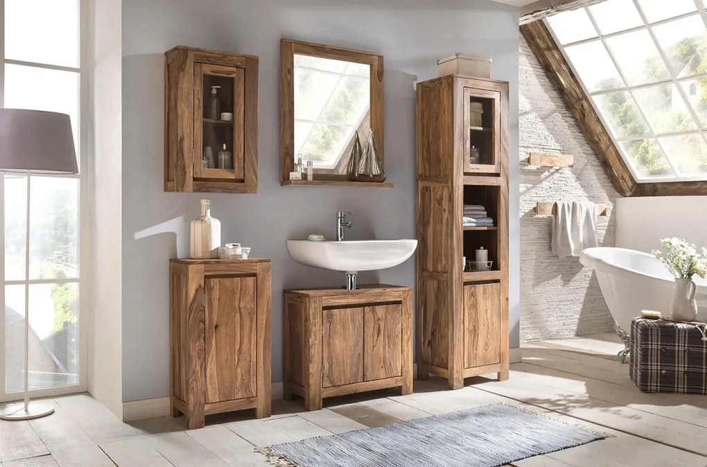 furniture-nabytek.cz - Masivní koupelnové zrcadlo Leeston z palisandru, lakované, hnědé – 68×13×78 cm
