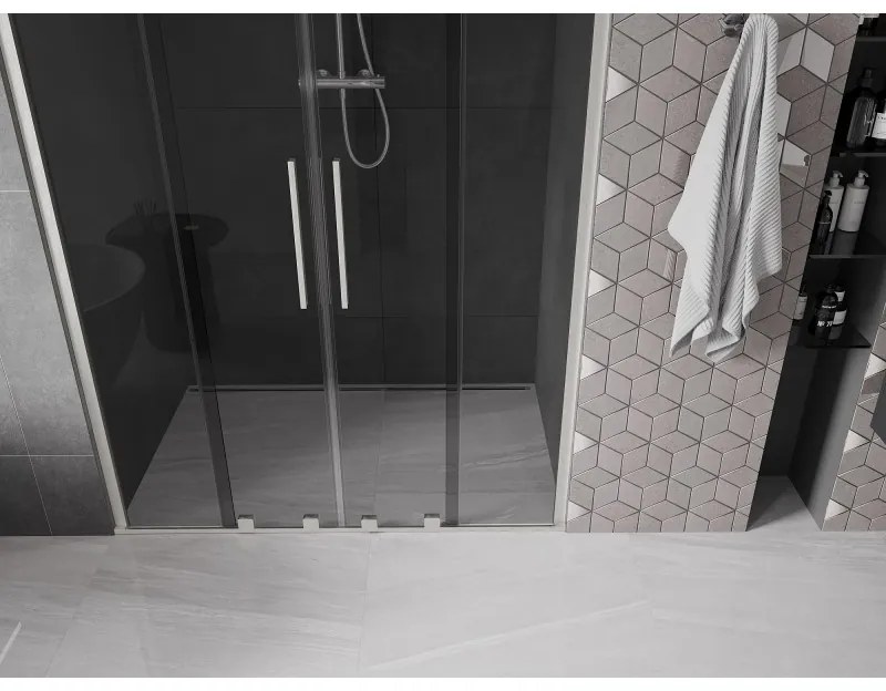 Mexen Velar Duo, posuvné sprchové dvere do otvoru 150 cm, 8mm šedé sklo, brúsená oceľ, 871-150-000-42-97