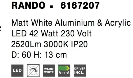 LED stropné svietidlo Rando 60 3000K biele