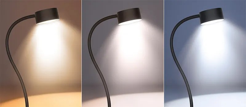 Solight LED stolná nabíjacia lampička, 2W, 210lm, 3CCT, čierna, clip