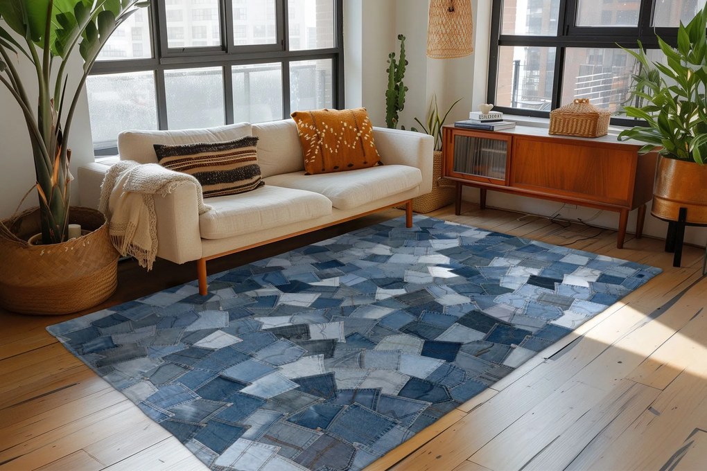 Obsession, Ručne všívaný kusový koberec My Denim Pocket 465 Blue, 80x150, modrá, chodba / predsieň