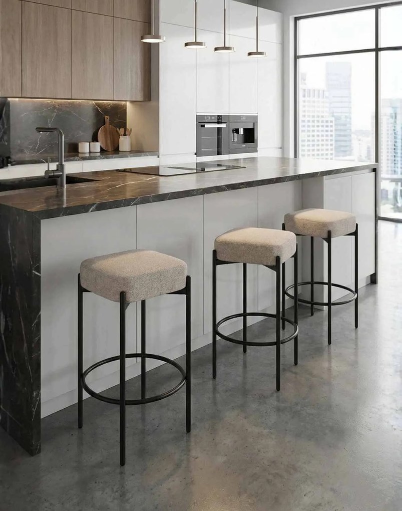 Štvorcová barová stolička s opierkou na nohy Dolly, béžová