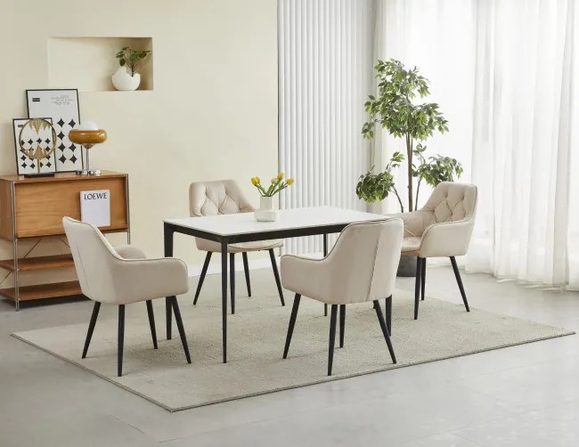 Jedálenská stolička JORK zamatová, béžová (čierne nohy)